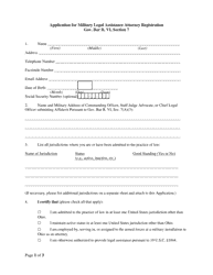 Document preview: Application for Military Legal Assistance Attorney Registration - Ohio