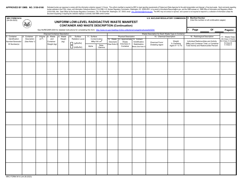 NRC Form 541A  Printable Pdf