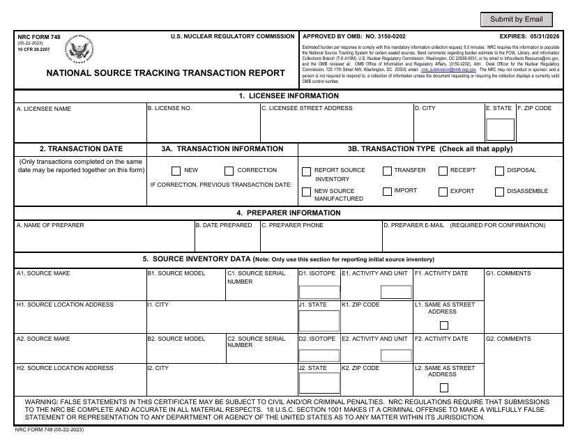 NRC Form 748  Printable Pdf