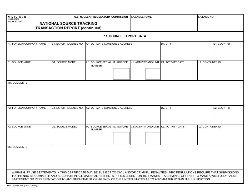 NRC Form 748 National Source Tracking Transaction Report (Long Form), Page 12