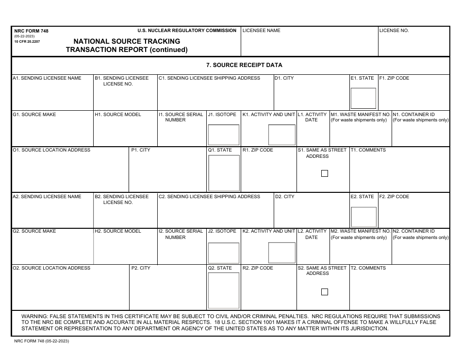 NRC Form 748 National Source Tracking Transaction Report (Long Form), Page 5