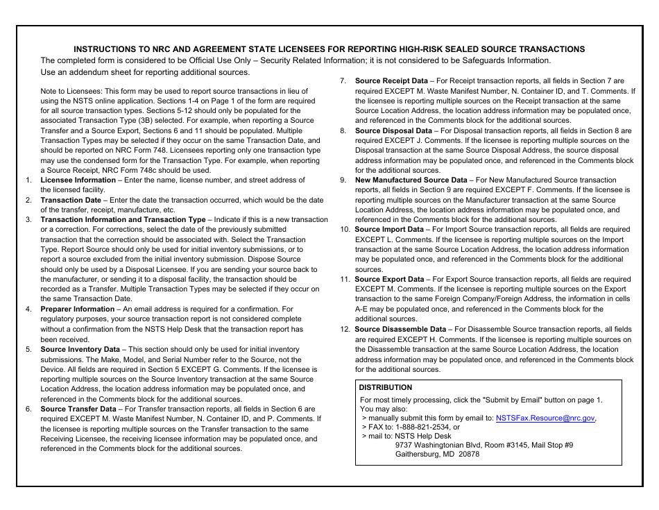 NRC Form 748A Report Source Inventory - National Source Tracking Transaction Report, Page 3