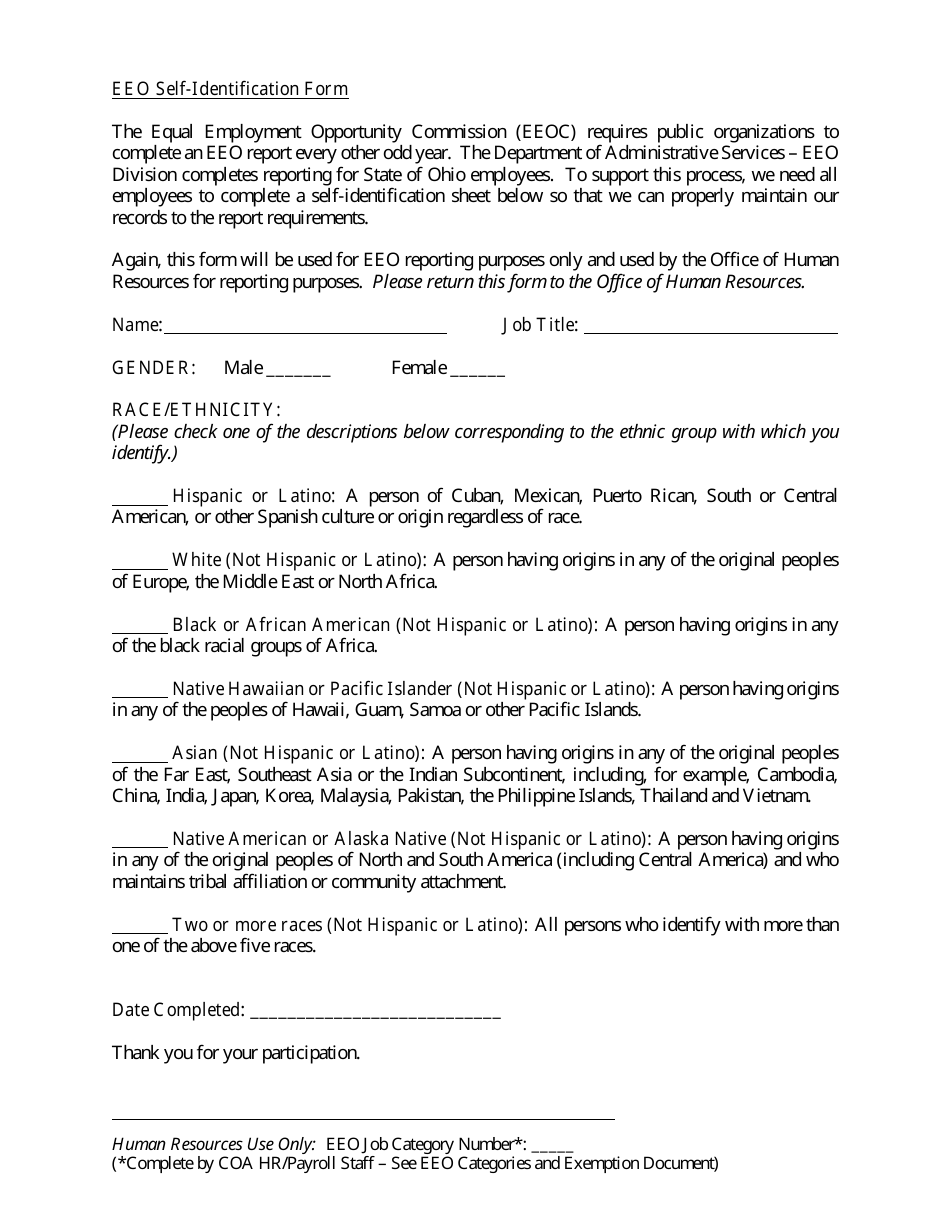 Ohio EEO Self-identification Form - Fill Out, Sign Online and Download ...