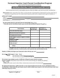 Document preview: Application for Parent Coordination Subsidy - Vermont