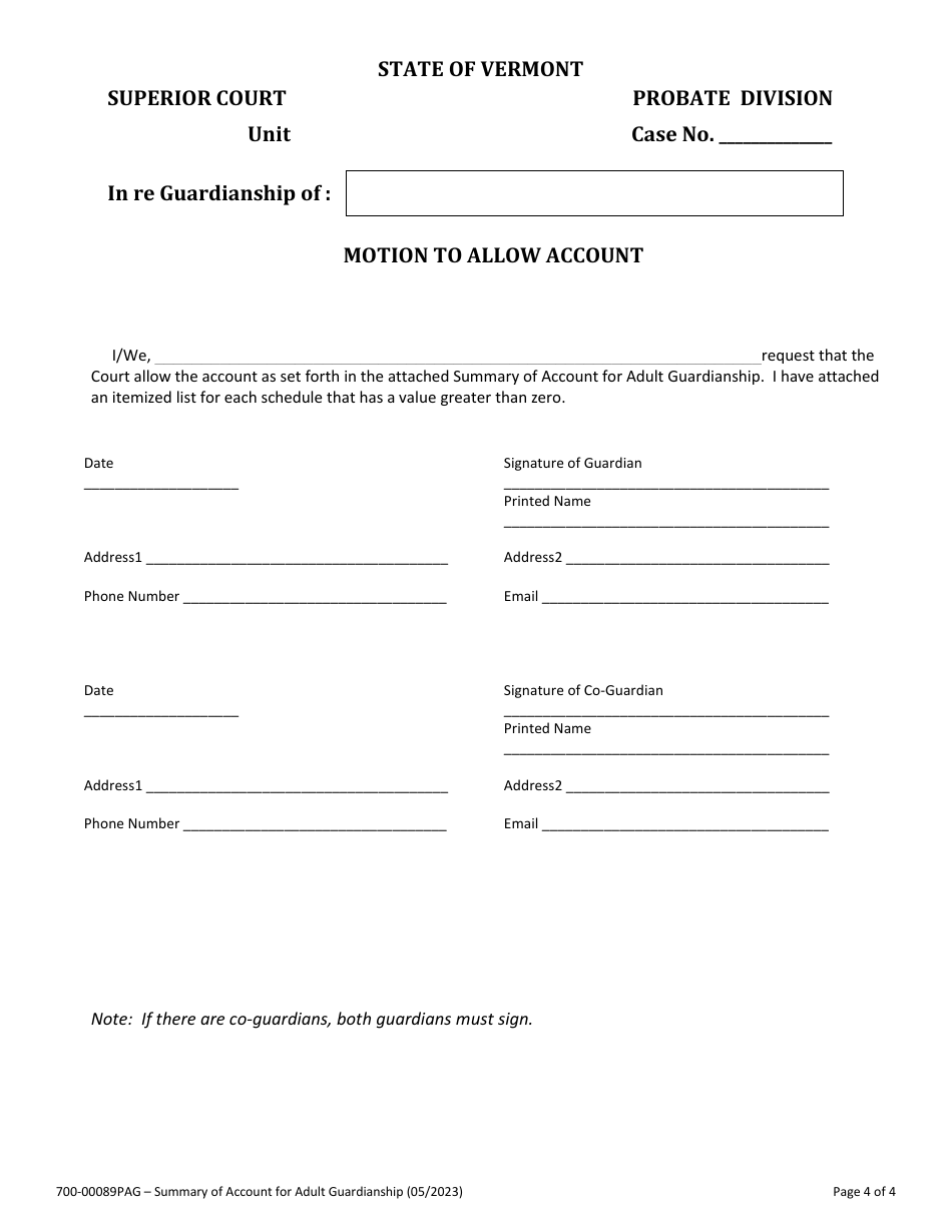 Form 700-00089PAG Summary of Account for Adult Guardianship - Vermont, Page 4