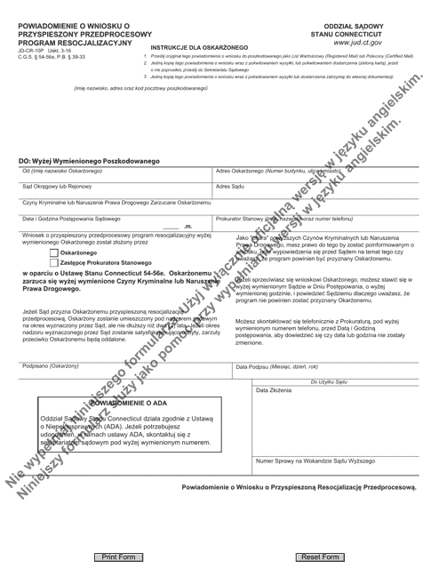 Form JD-CR-10P Notice of Application for Accelerated Pretrial Rehabilitation - Connecticut (Polish)