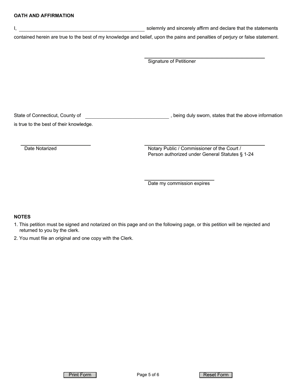 Form JD-CV-177 Petition for Writ of Habeas Corpus - Disciplinary Action - Connecticut, Page 5
