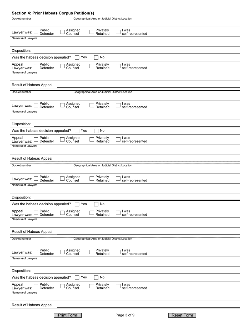 Form JD-CV-175 Petition for Writ of Habeas Corpus - Conviction Proceeding / Sentence Calculation - Connecticut, Page 3