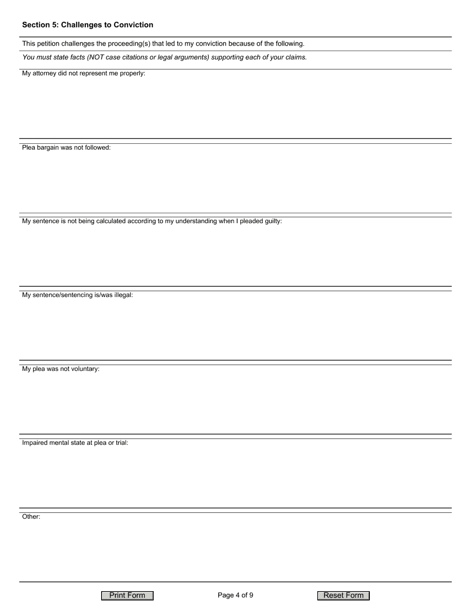 Form JD-CV-175 Petition for Writ of Habeas Corpus - Conviction Proceeding / Sentence Calculation - Connecticut, Page 4