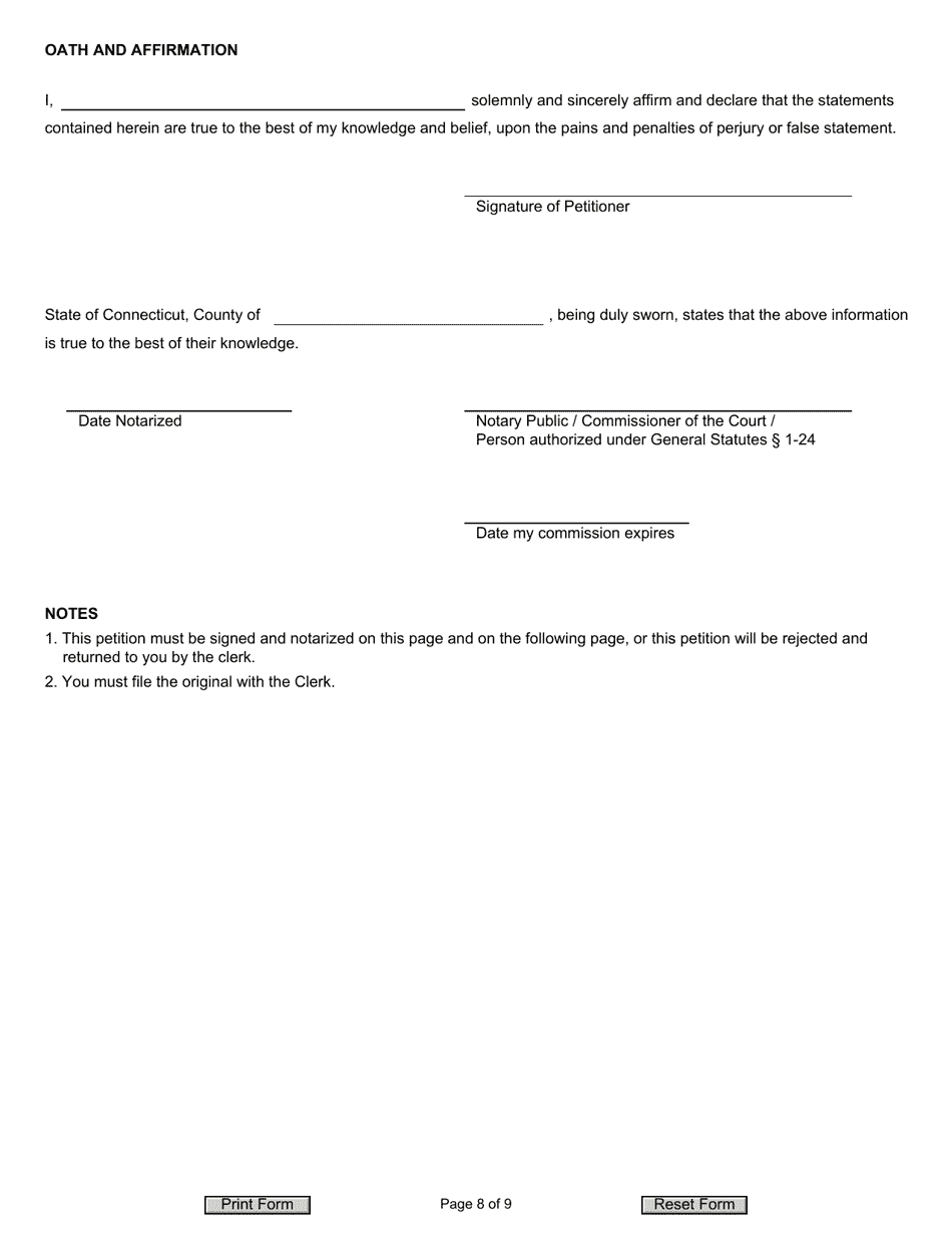 Form JD-CV-175 Petition for Writ of Habeas Corpus - Conviction Proceeding / Sentence Calculation - Connecticut, Page 8