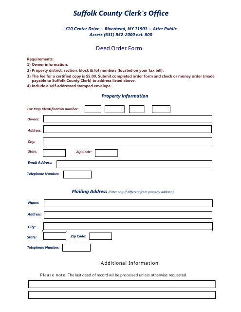Deed Order Form - Suffolk County, New York