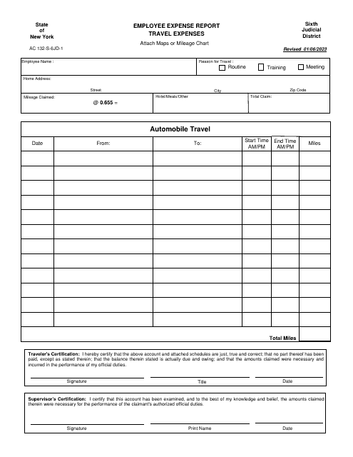Form AC132-S-6JD-1 Employee Expense Report Travel Expenses - Sixth Judicial District - New York