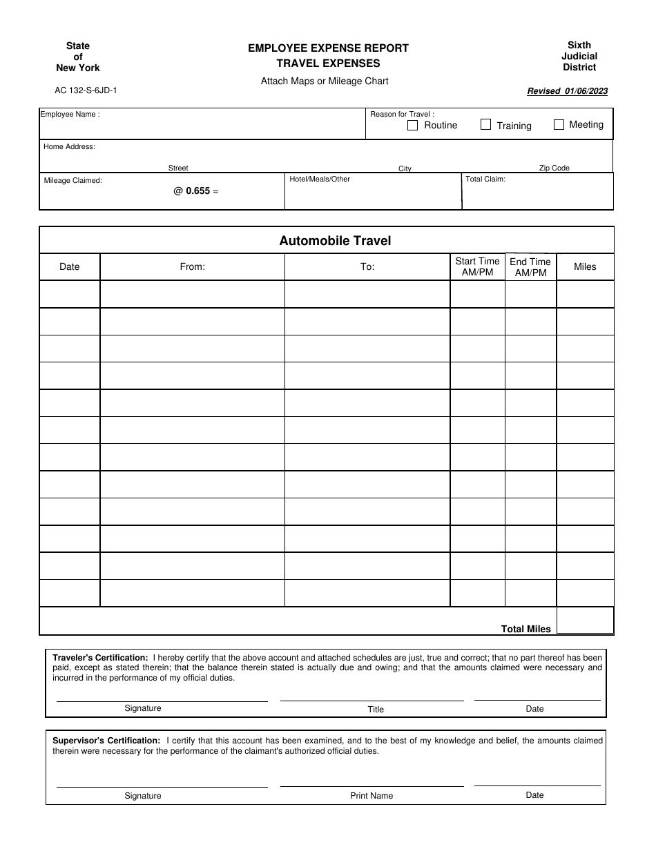 Form AC132-S-6JD-1 Employee Expense Report Travel Expenses - Sixth Judicial District - New York, Page 1