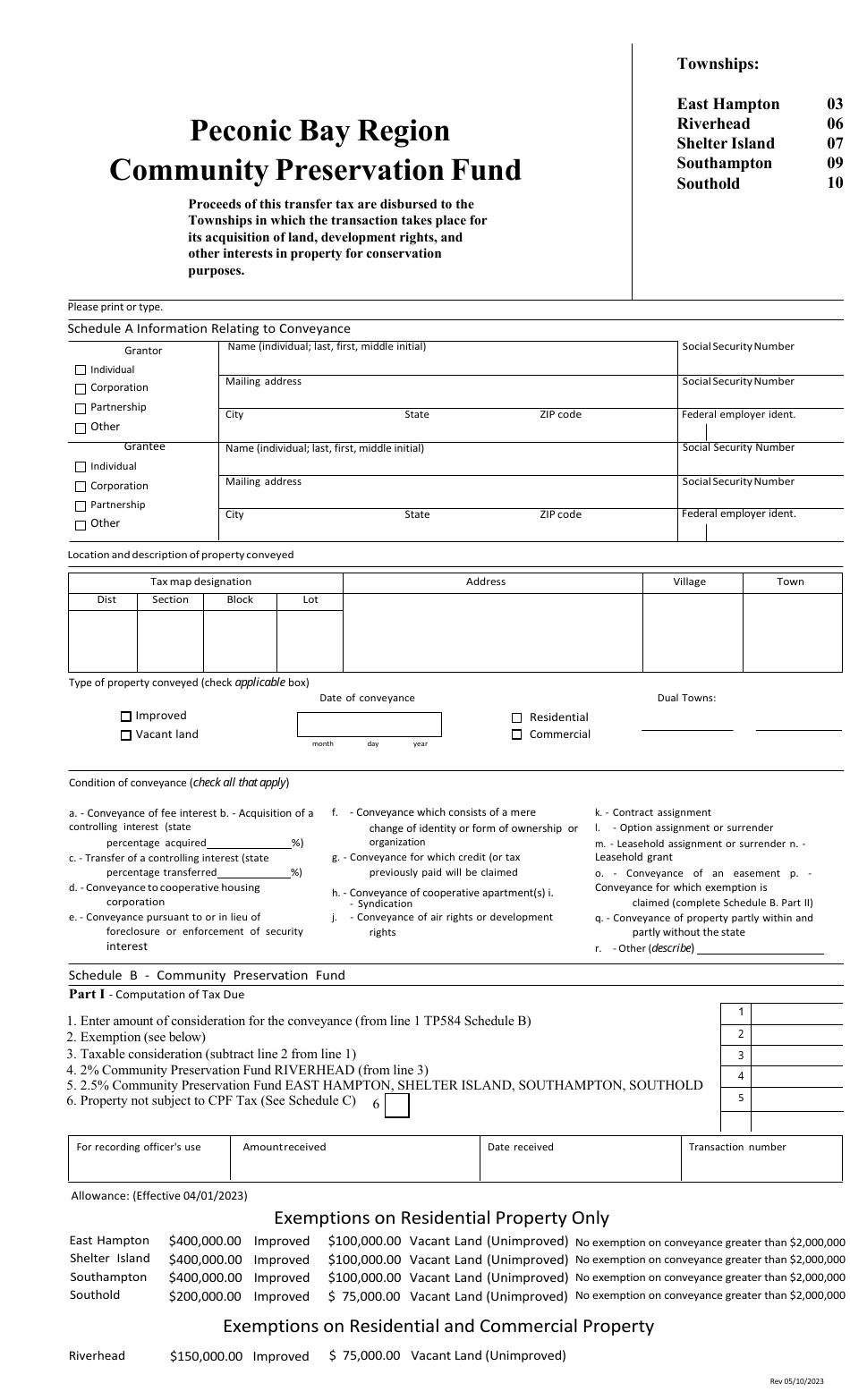 Peconic Bay Region Community Preservation Form - Suffolk County, New York, Page 1
