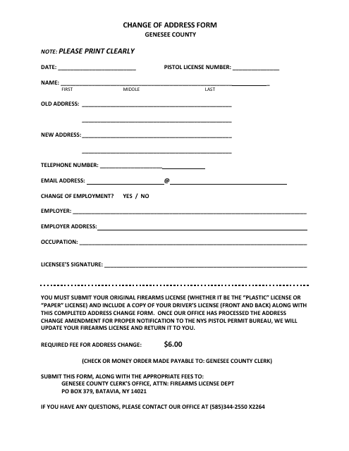 Change of Address Form - Genesee County, New York Download Pdf