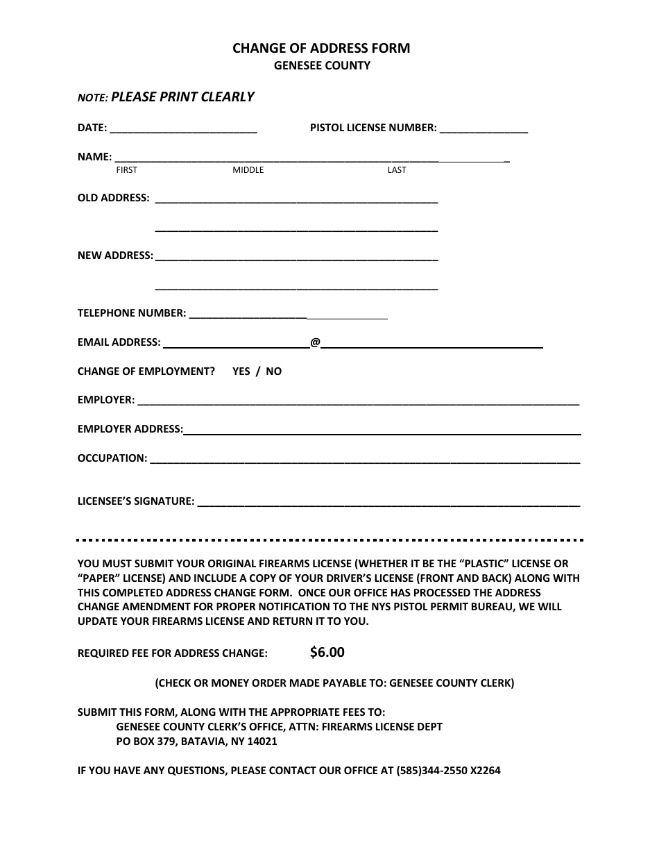 Genesee County, New York Change of Address Form Fill Out, Sign Online