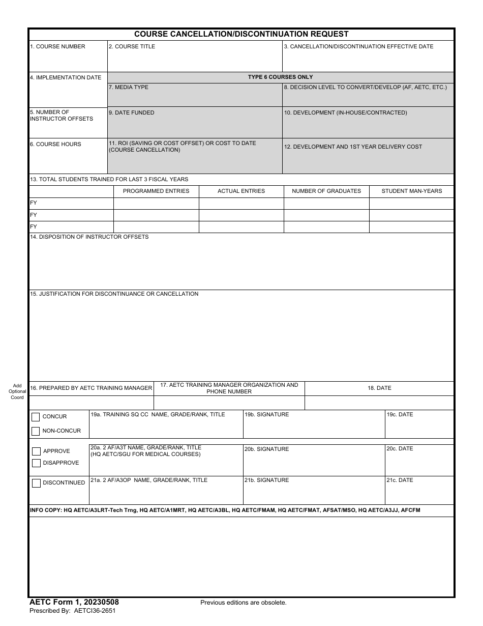 AETC Form 1 Download Fillable PDF or Fill Online Course Cancellation ...