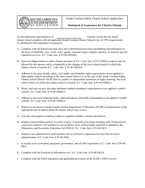 Statement of Assurances for Charter Schools - South Carolina Download Pdf