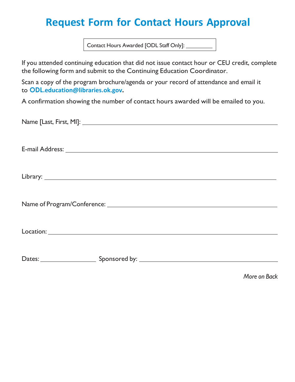 Request Form for Contact Hours Approval - Oklahoma, Page 1