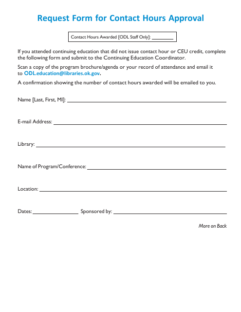 Request Form for Contact Hours Approval - Oklahoma Download Pdf