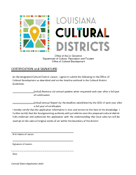 Document preview: Cultural District Application Liaison Signature Page - Louisiana
