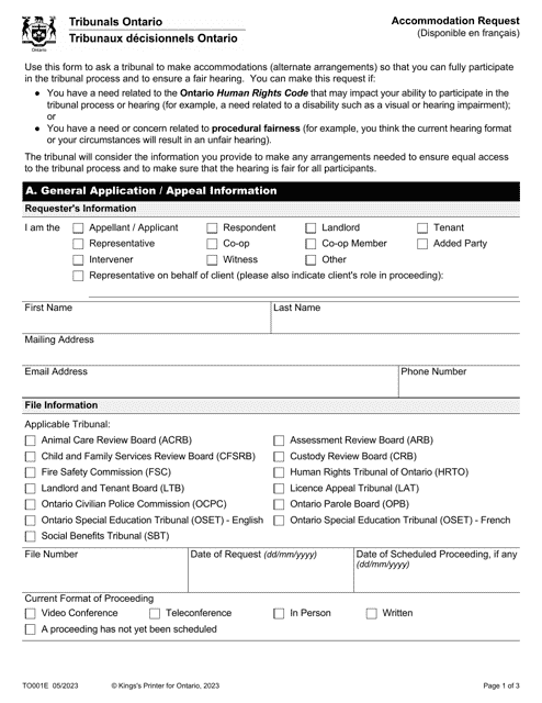 Form TO001E  Printable Pdf