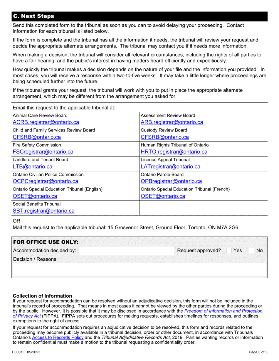 Form TO001E Accommodation Request - Ontario, Canada, Page 3