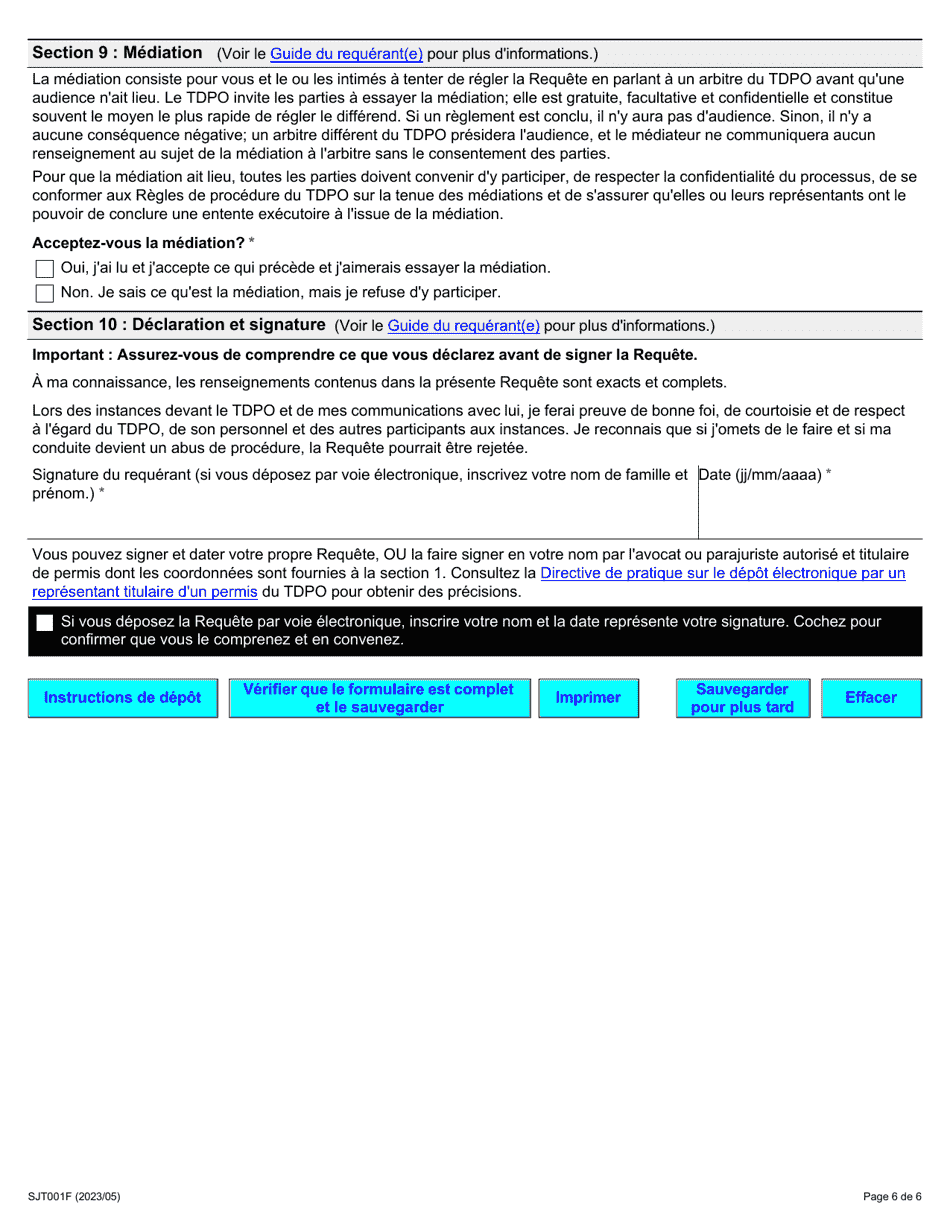 Forme 1 (SJT001F) Requete En Vertu De Larticle 34(1) Du Code DES Droits De La Personne - Ontario, Canada (French), Page 6