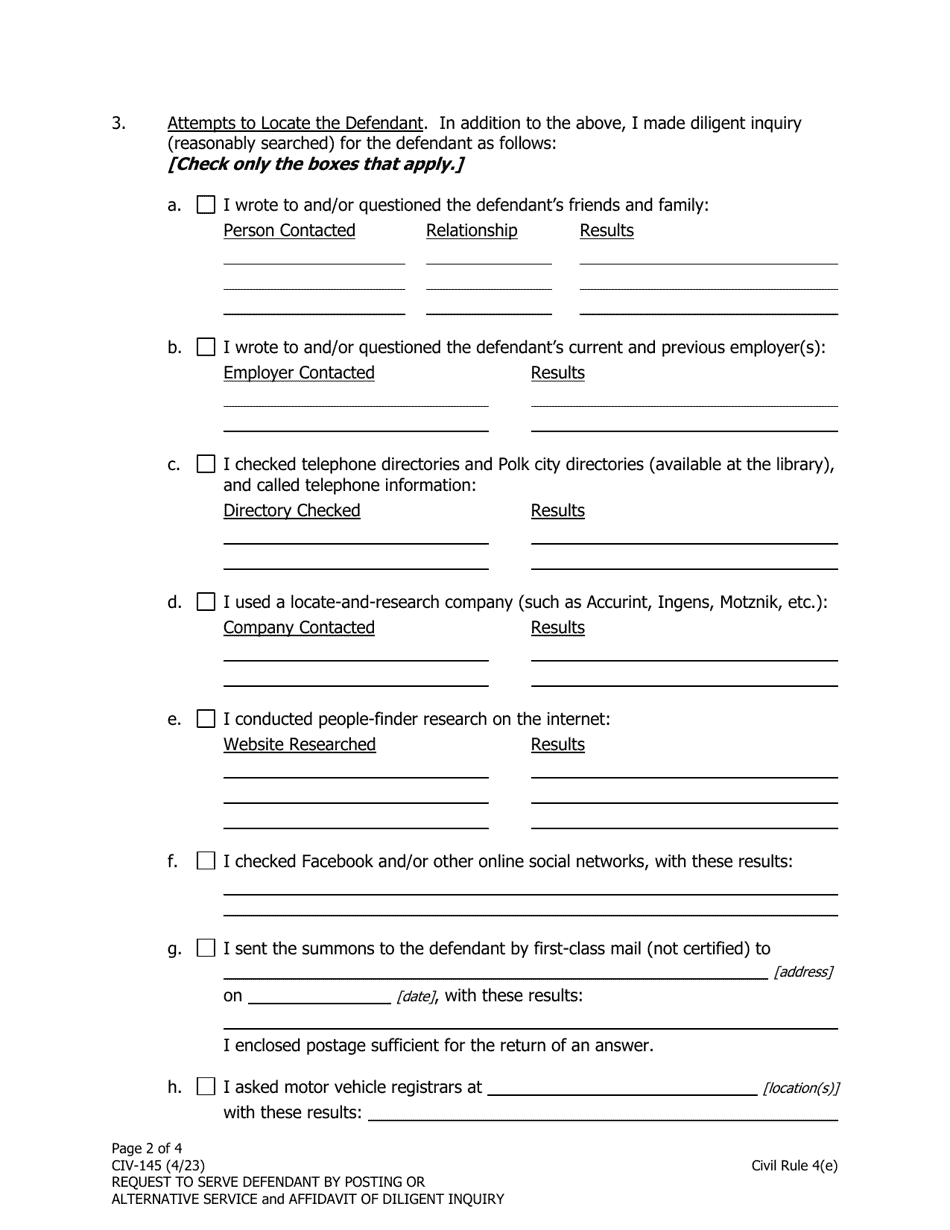 Form CIV-145 Download Fillable PDF Or Fill Online Request To Serve ...