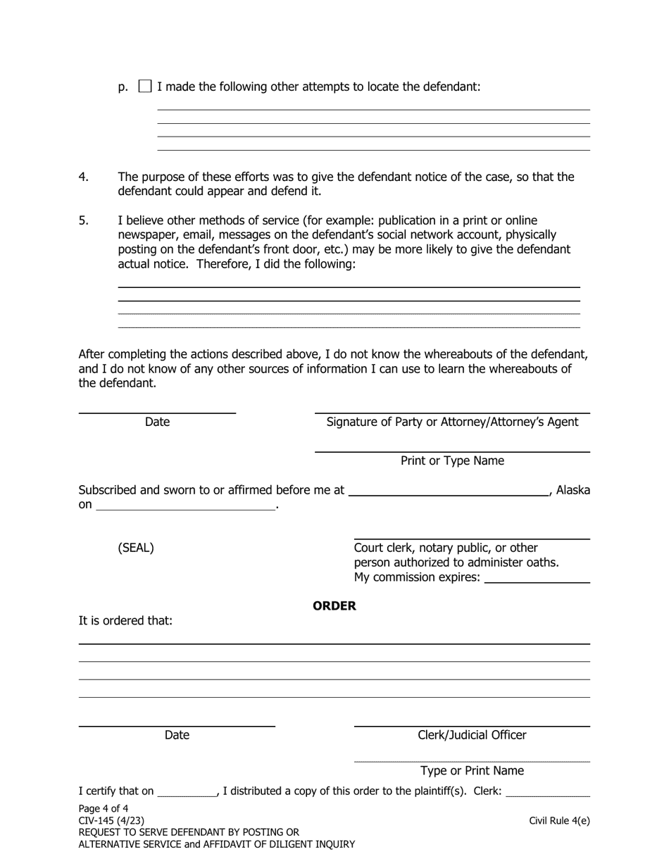 Form CIV-145 Download Fillable PDF or Fill Online Request to Serve ...