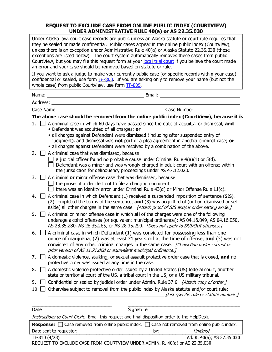 Form TF-810 - Fill Out, Sign Online and Download Fillable PDF, Alaska ...