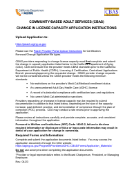 Community-Based Adult Services (Cbas) Change in License Capacity Application Instructions - California