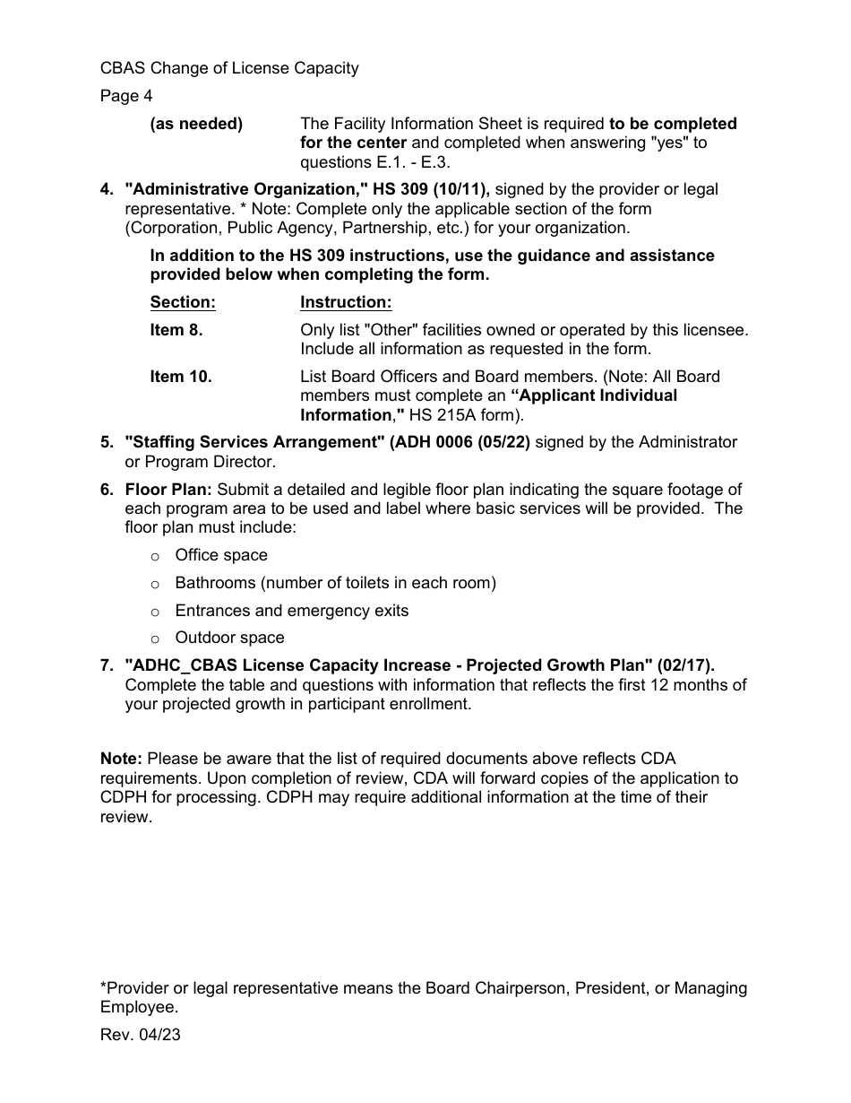 Community-Based Adult Services (Cbas) Change in License Capacity Application Instructions - California, Page 4