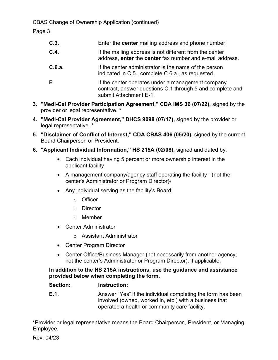 Community-Based Adult Services (Cbas) Change of Ownership Application Instructions - California, Page 3