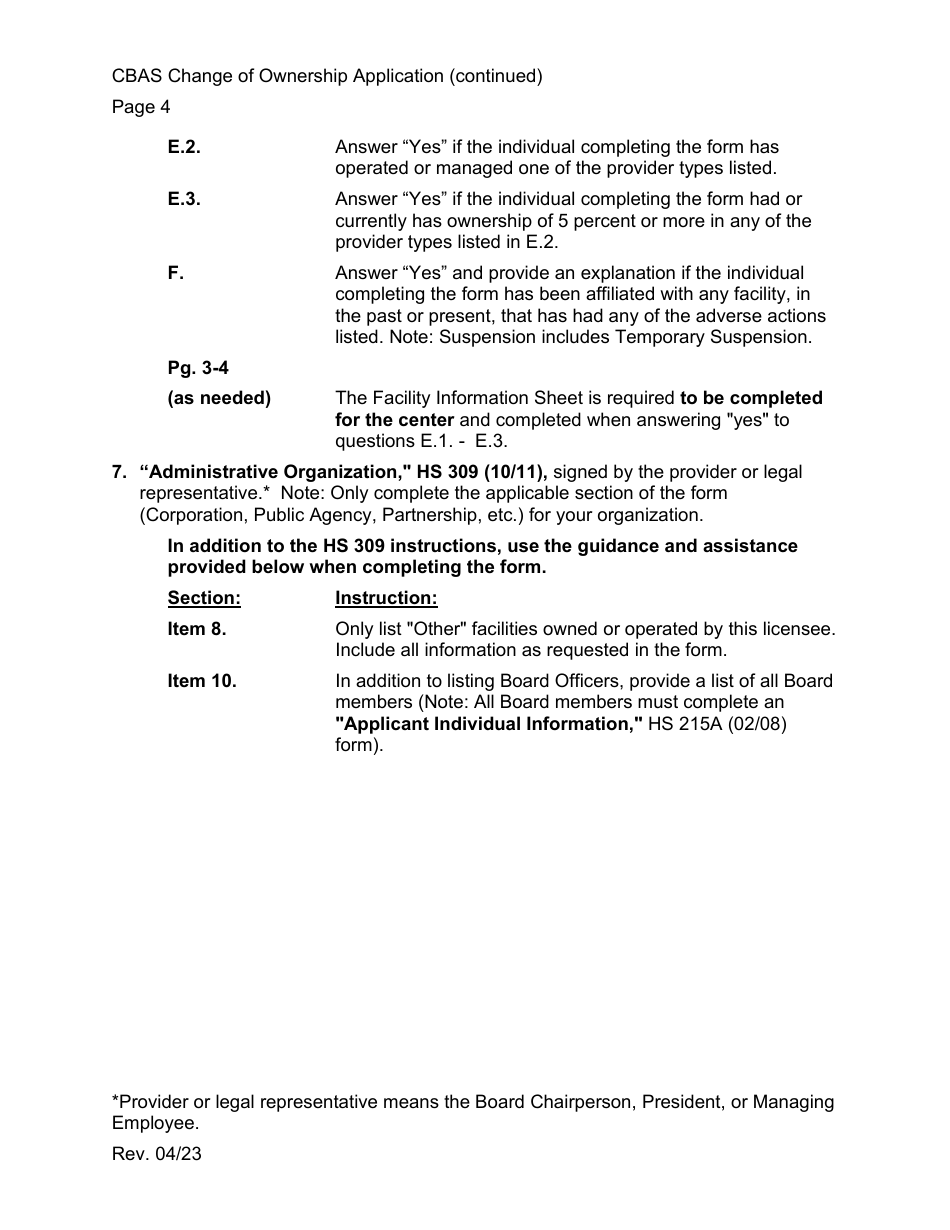 Community-Based Adult Services (Cbas) Change of Ownership Application Instructions - California, Page 4
