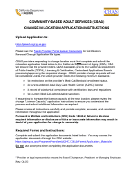 Community-Based Adult Services (Cbas) Change in Location Application Instructions - California