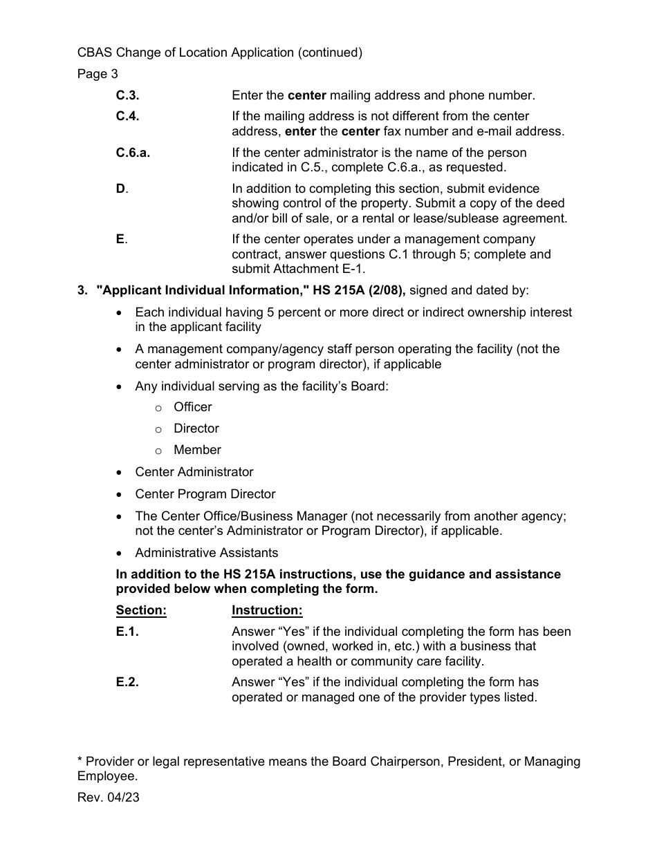 Community-Based Adult Services (Cbas) Change in Location Application Instructions - California, Page 3