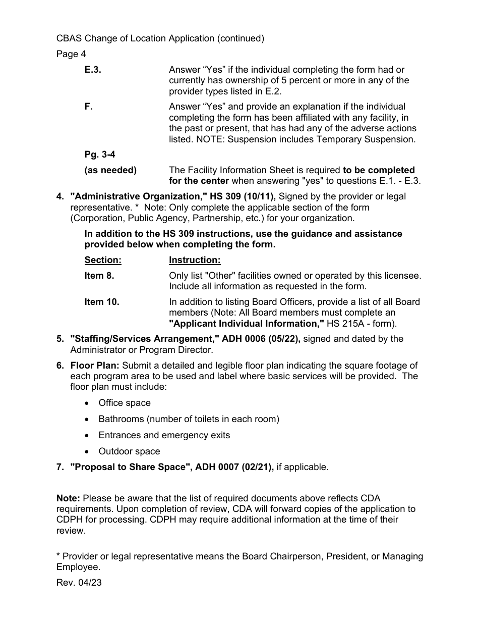 Community-Based Adult Services (Cbas) Change in Location Application Instructions - California, Page 4