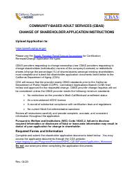 Community-Based Adult Services (Cbas) Change of Shareholder Application Instructions - California