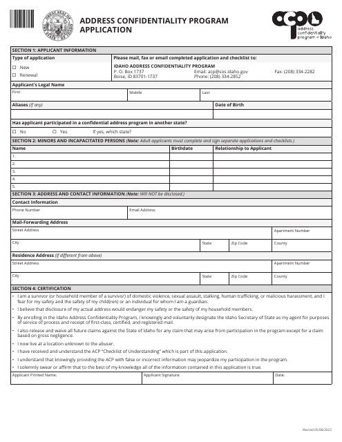 Address Confidentiality Program Application - Idaho