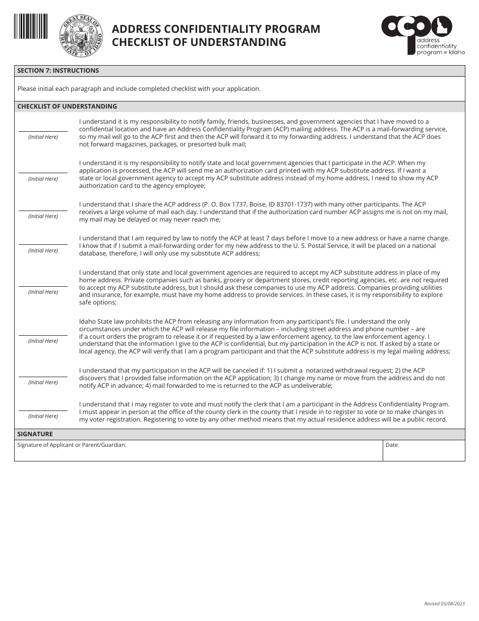 Address Confidentiality Program Application - Idaho, Page 3