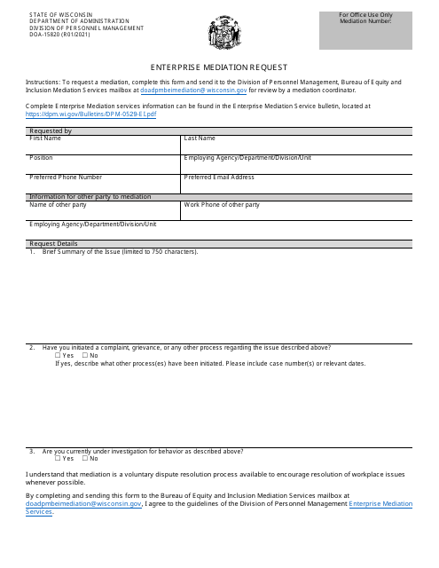 Form DOA-15820 Enterprise Mediation Request - Wisconsin
