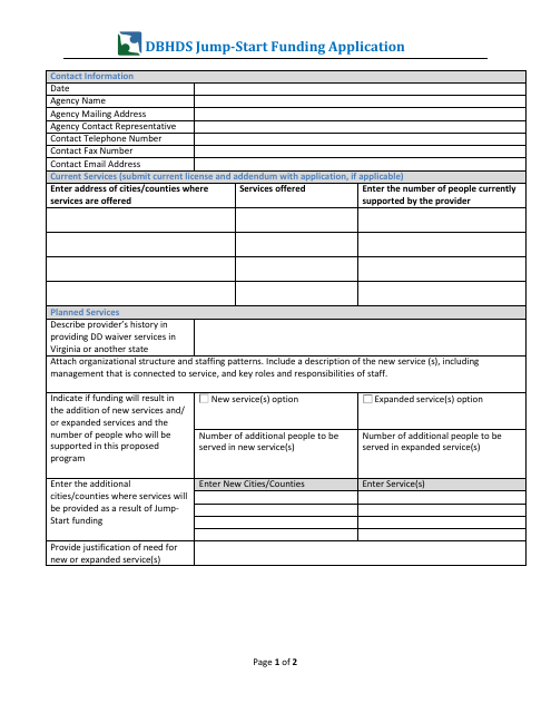 Jump-Start Funding Application - Virginia Download Pdf