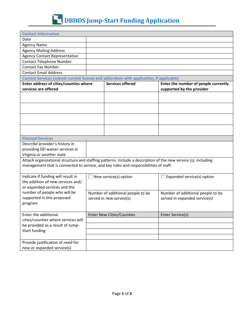 Jump-Start Funding Application - Virginia, Page 1