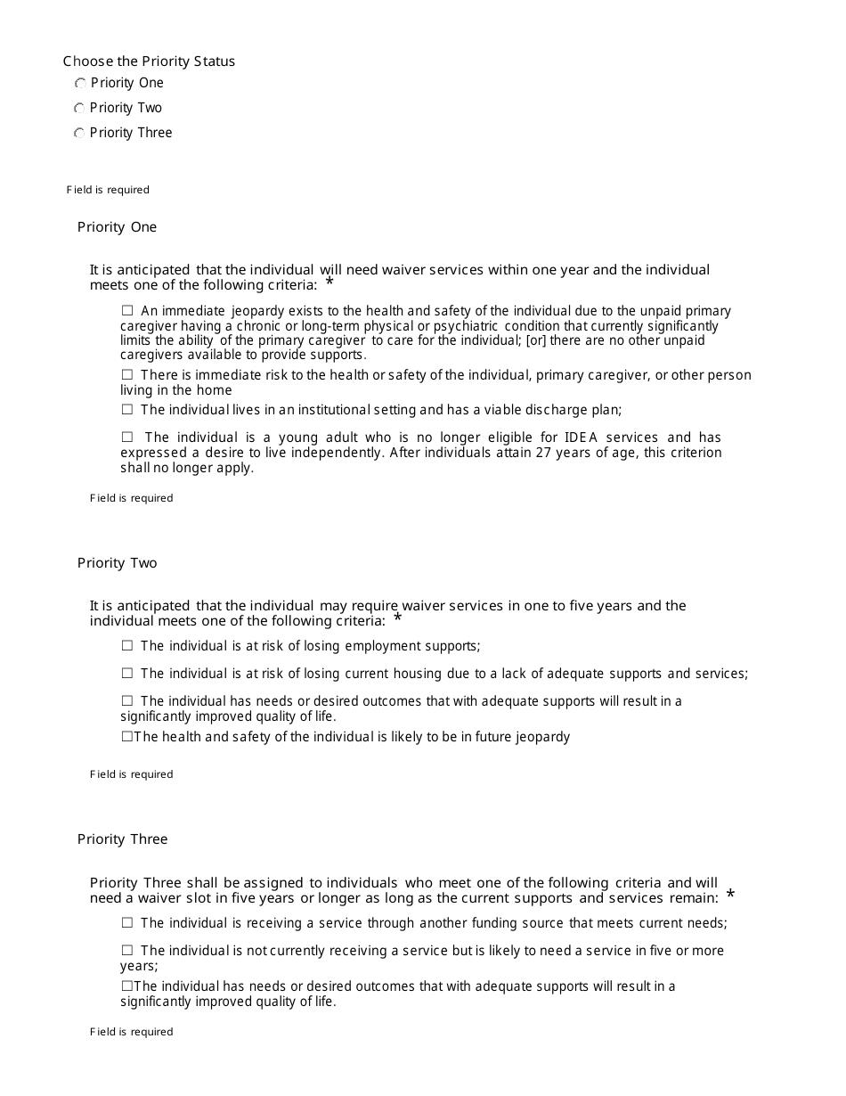 Developmental Disabilities Waivers Priority Criteria Checklist - Virginia, Page 3