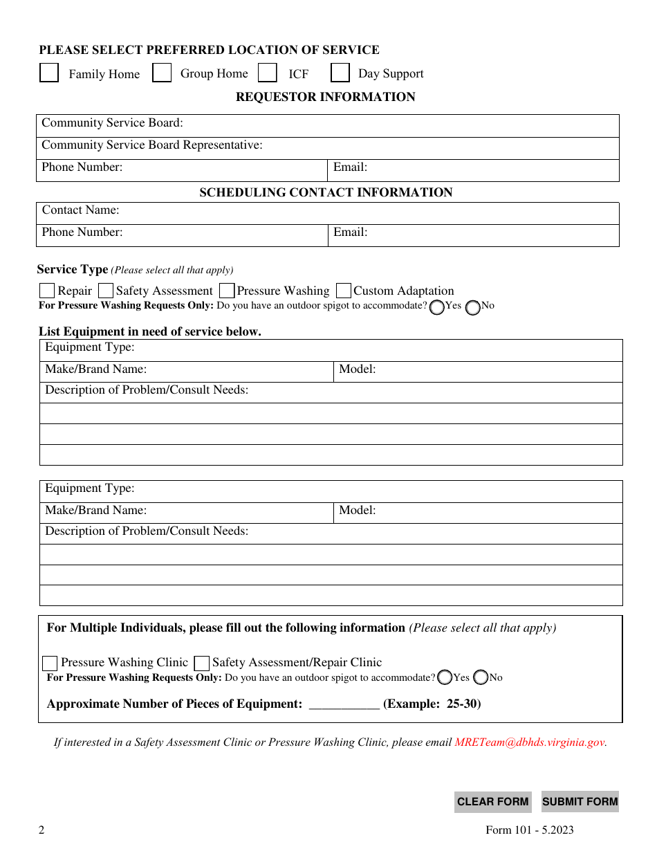 Form 101 Request for Durable Medical Equipment Services - Virginia, Page 2