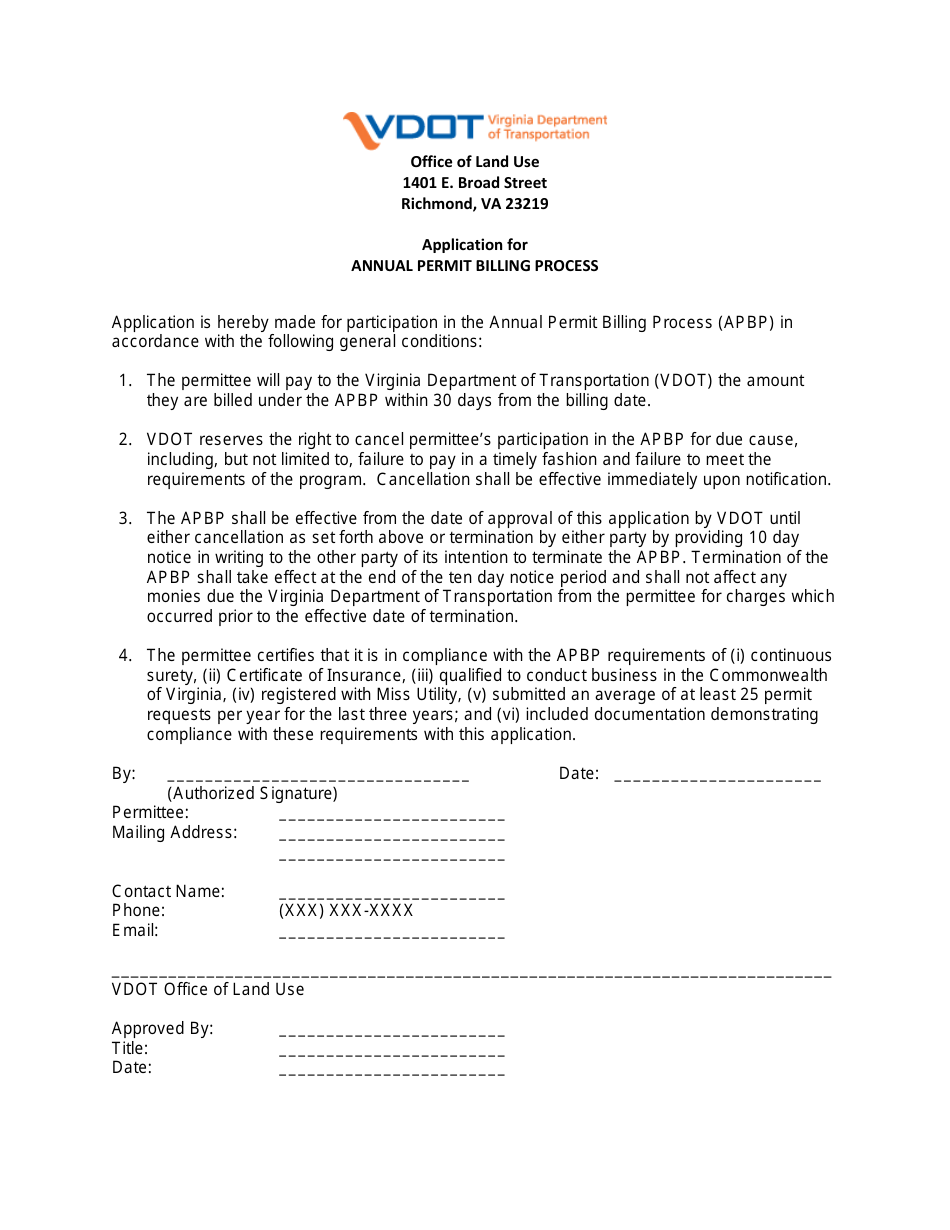 Form LUP-APBP Application for Annual Permit Billing Process - Virginia, Page 2
