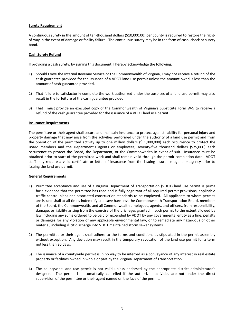 Form LUP-CWOFC Land Use Permit - Countywide Permit - Overhead Fiber Co-location - Virginia, Page 3
