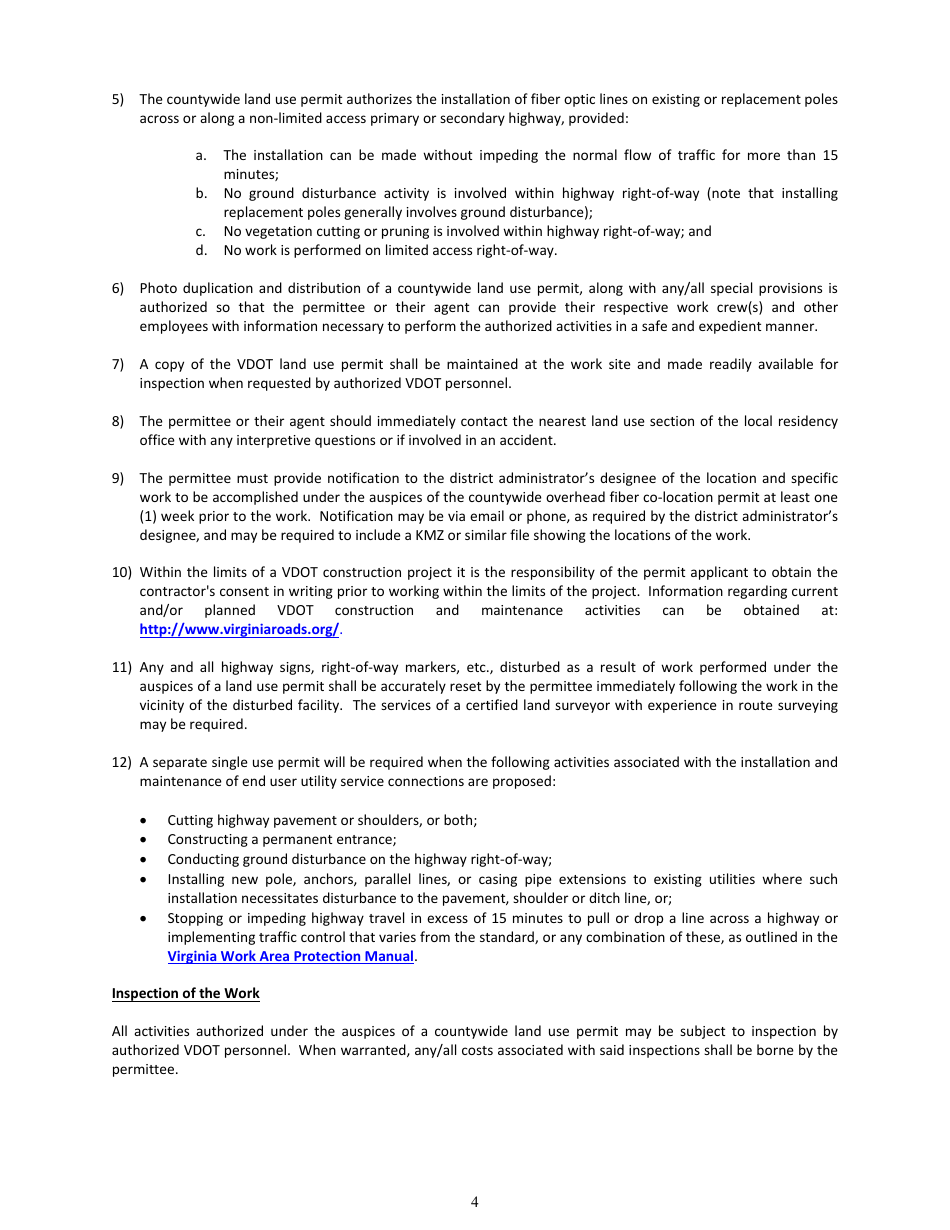 Form LUP-CWOFC Land Use Permit - Countywide Permit - Overhead Fiber Co-location - Virginia, Page 4