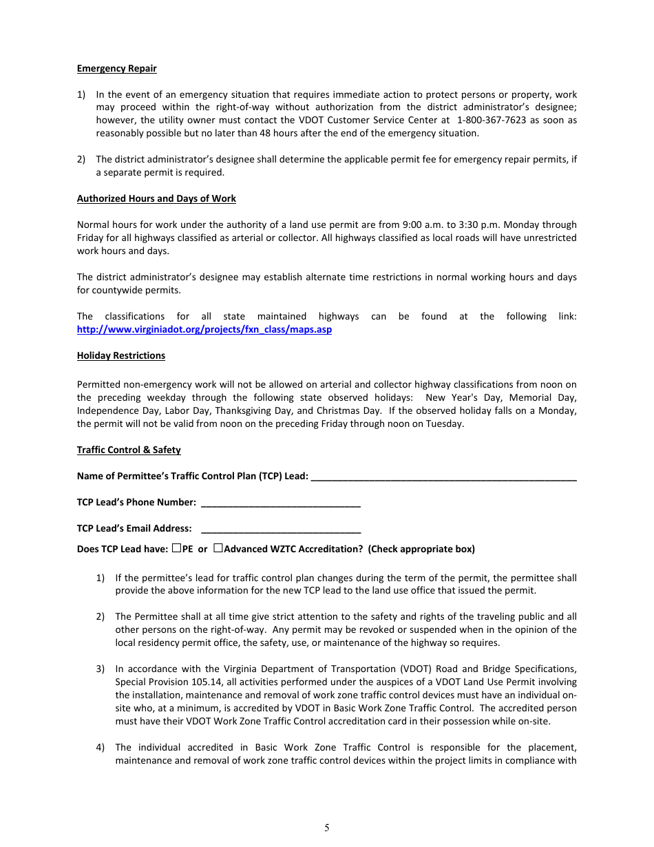 Form LUP-CWOFC Land Use Permit - Countywide Permit - Overhead Fiber Co-location - Virginia, Page 5
